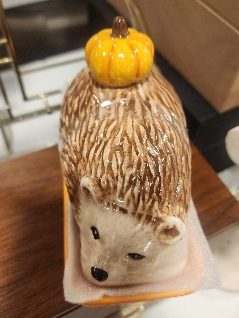 Autumn Hedgehog Ceramic Butter Dish - Brown & Orange